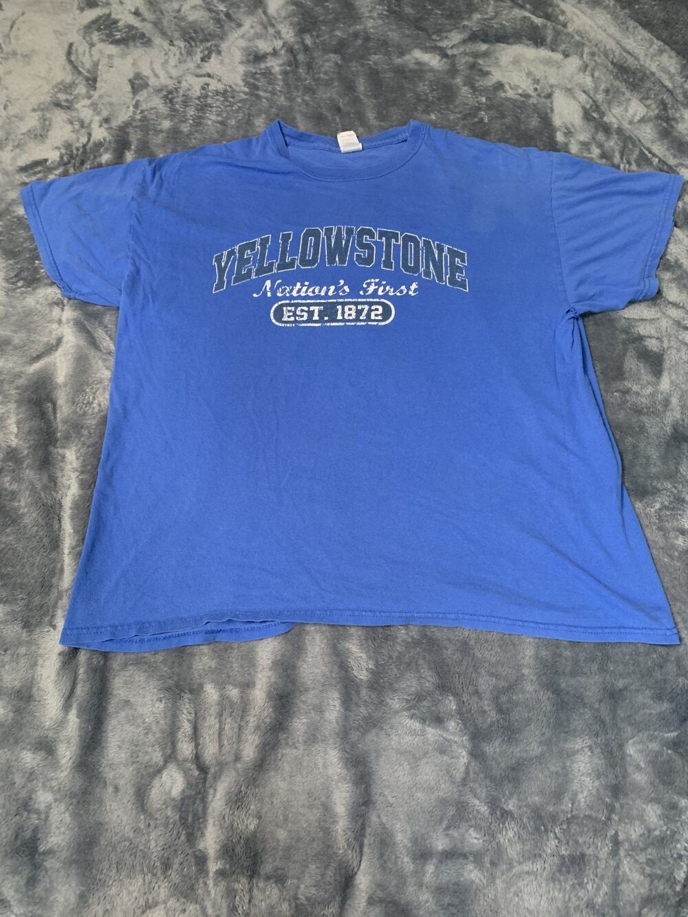 Vintage Yellowstone Graphic T-Shirt Nations Best Adult Size XL Blue Short Sleeve